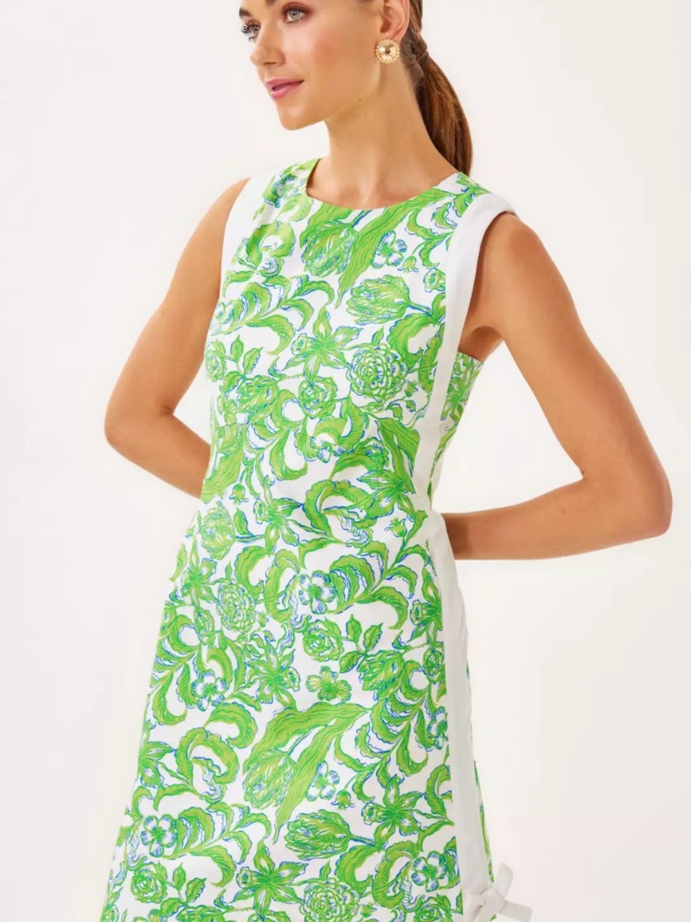 Lilly Pulitzer Beckler Stretch Shift - White & Green Floral Sleeveless Dress